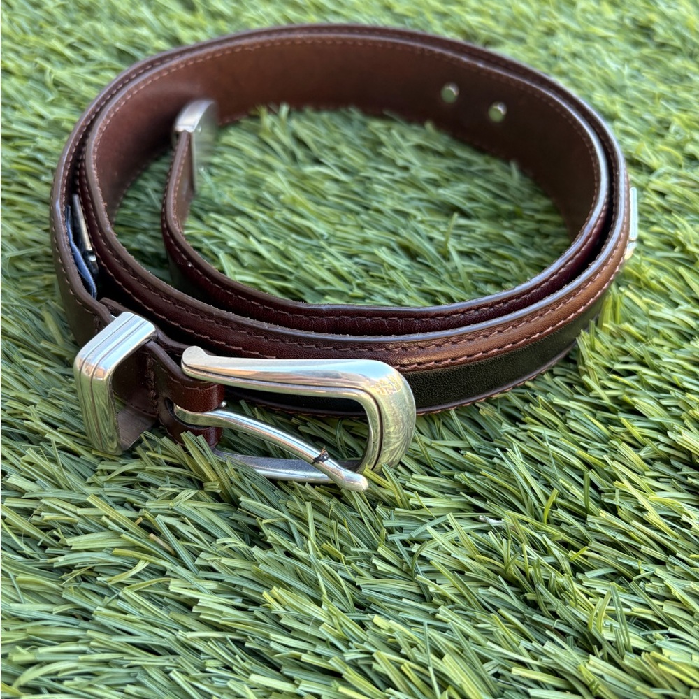 Two Onyx Belts, Brown Leather Belt with Silver Buckle and Black Leather